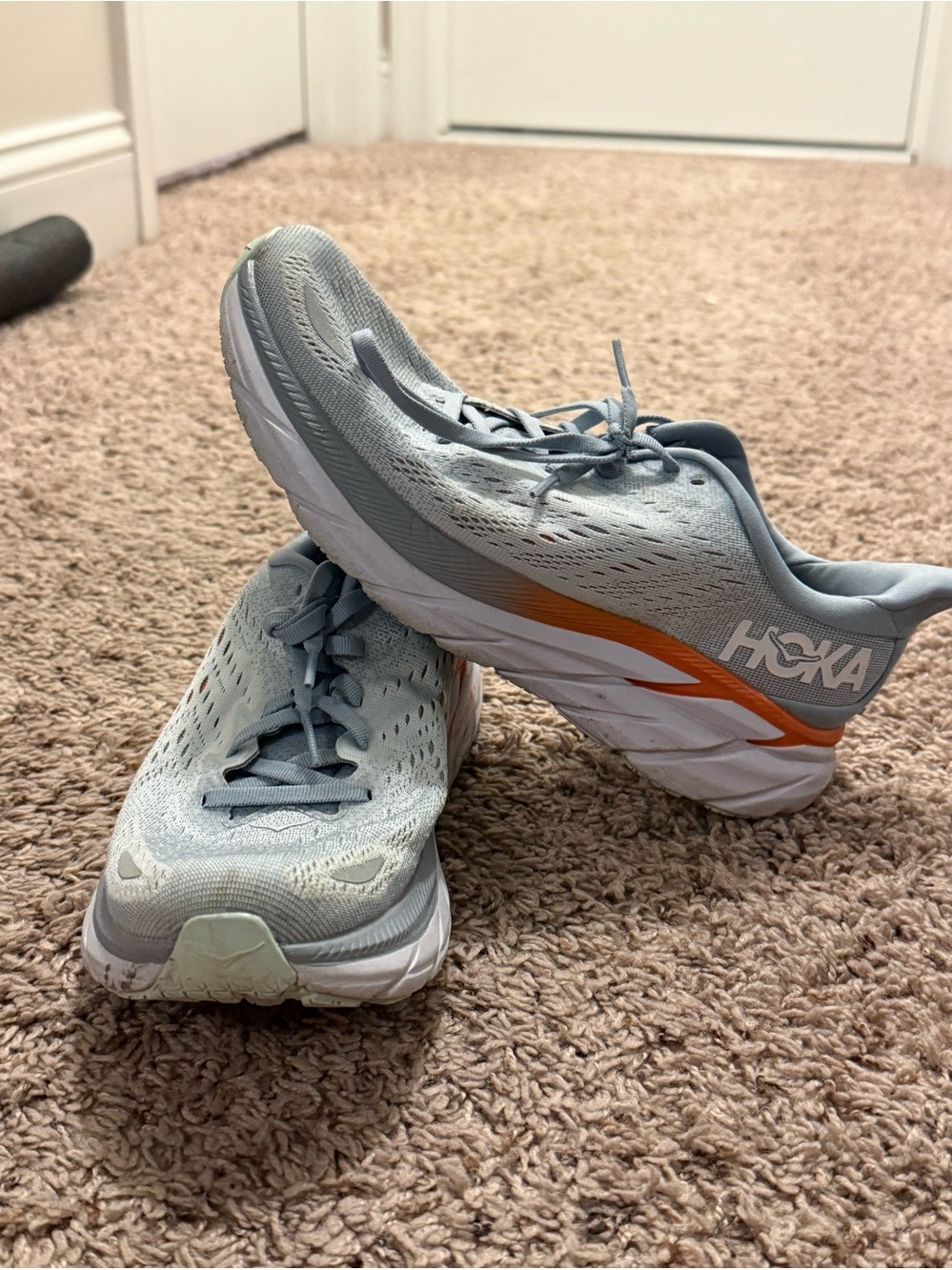 Hoka Kids Light Gray and Orange Athletic Sneakers